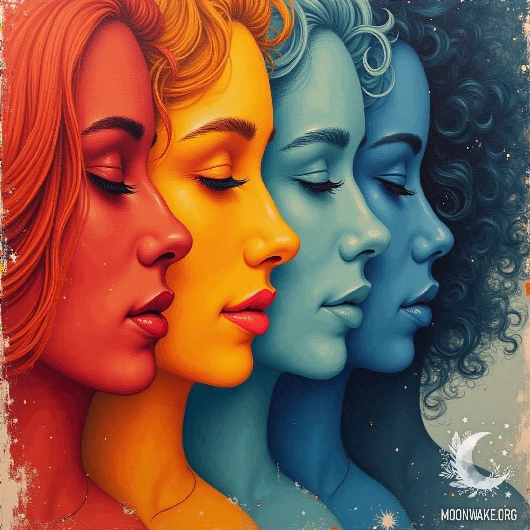 Women and archetypes associated with different colors, such as red for passion and blue for calmness