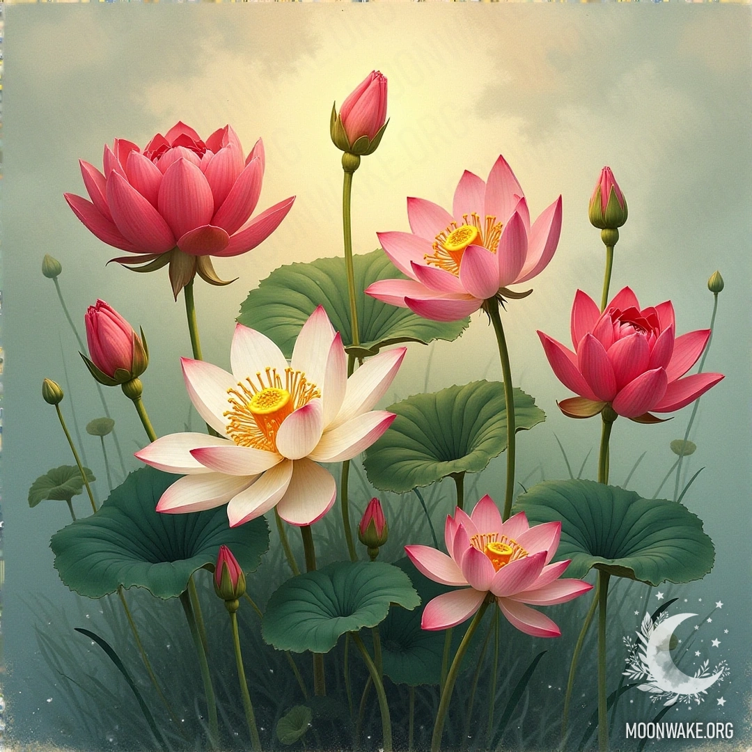 Flowers such as roses, lilies, and lotuses symbolize feminine nature and growth