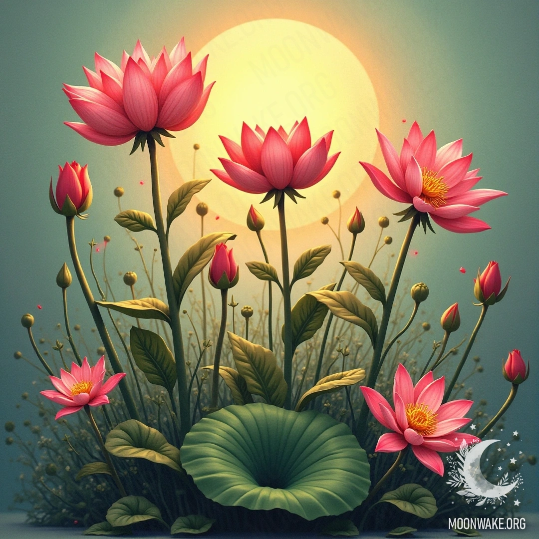 Flowers such as roses, lilies, and lotuses symbolize feminine nature and growth