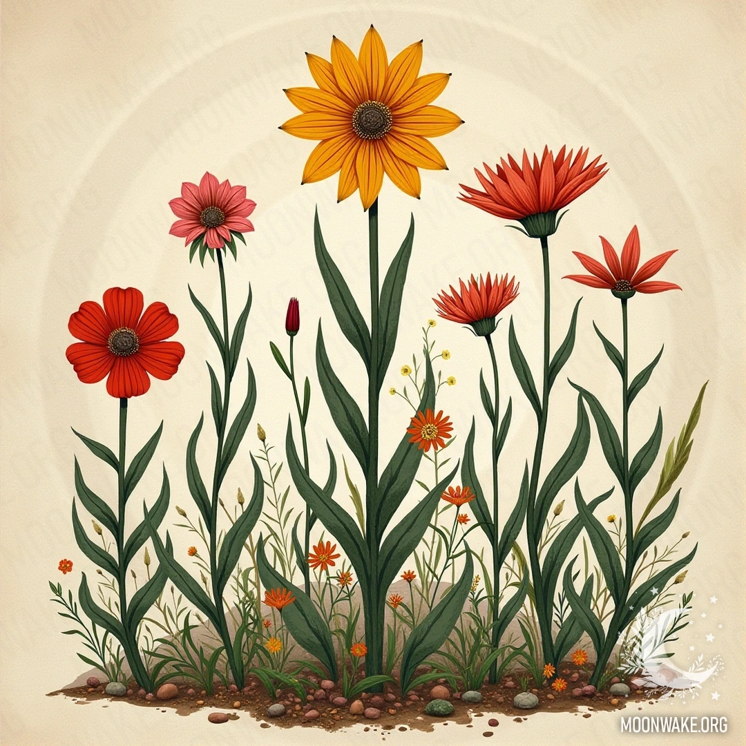 Flowers in myths and legends with symbols of love, beauty, and wisdom