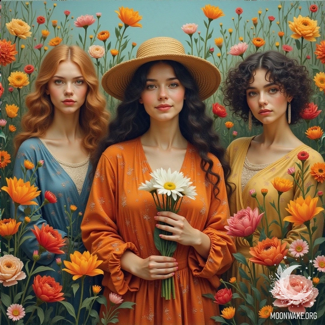 Women surrounded by flowers, symbolizing the role of flowers in their lives